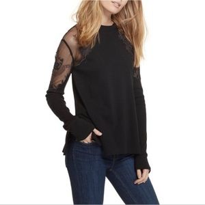 Free people daniella pieced shoulder lace detail long sleeves top